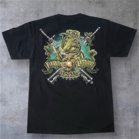United States Marine Corp USMC T Shirt Adult Medium Black NEW First In Last Out - Picture 1 of 10